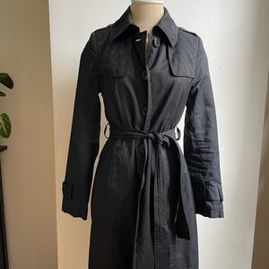DKNY Black Trench Coat with Belted Waist